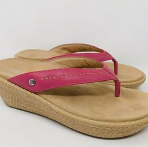 Vionic Pink Leather Wedge Flip Flop Sandals 8